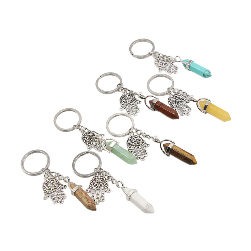 Crystal Point&Hamsa Keychain