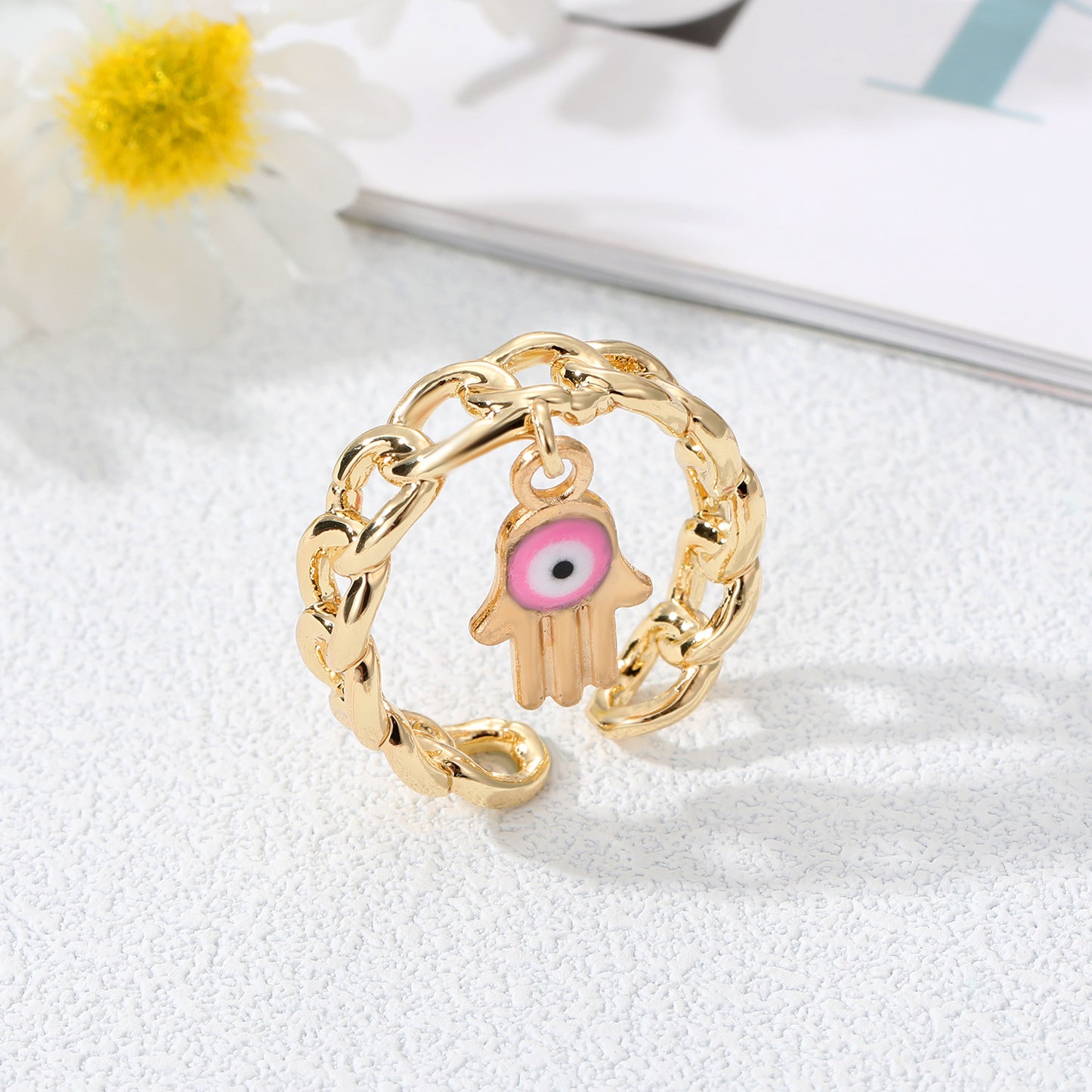 Gold Chain Evil Eye Ring