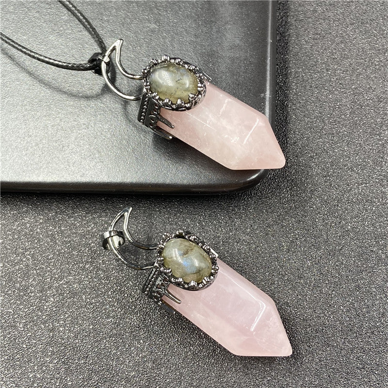 Silver moon Lab Tumbled Crystal Point Pendant