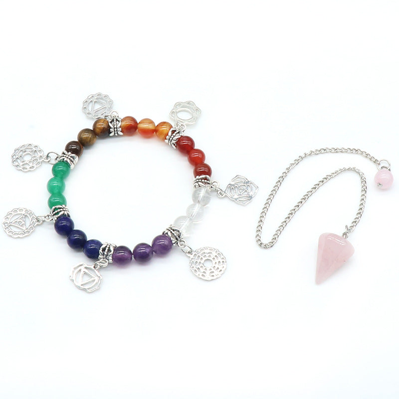 Chakra Bracelet & Rose Quartz Pendulum Set