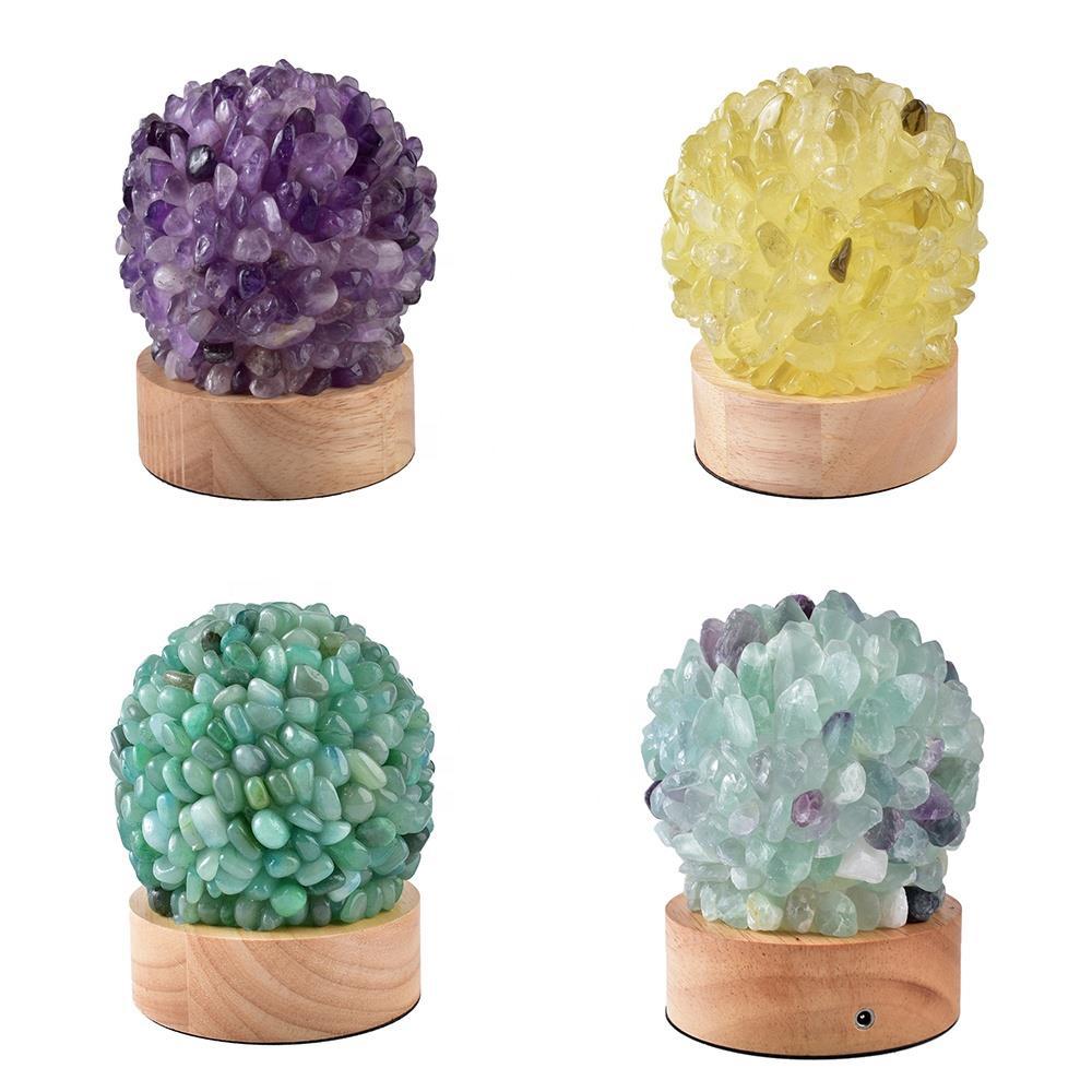 Crystal Rocks Lamp with Wooden Base