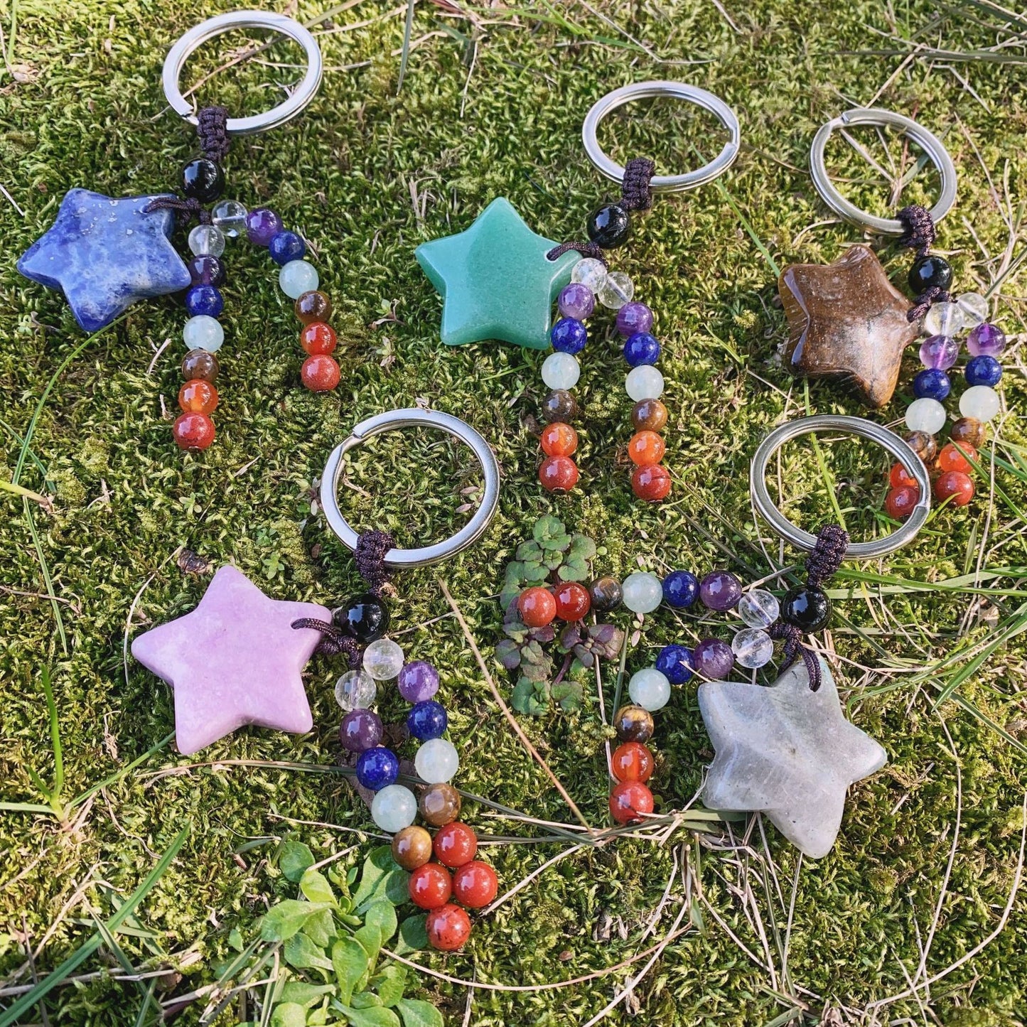 Chakra Bead&Crystal Star Keychain