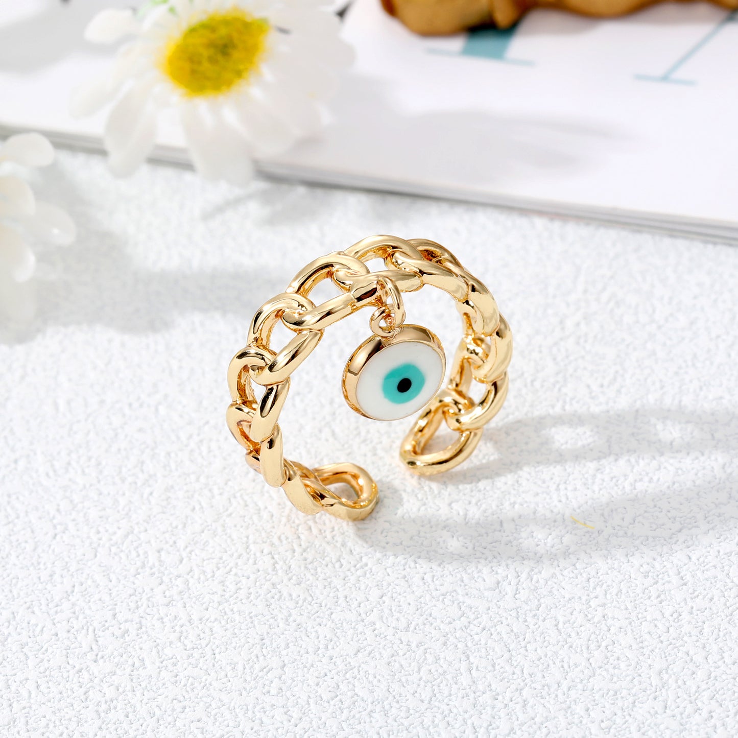 Gold Chain Evil Eye Ring