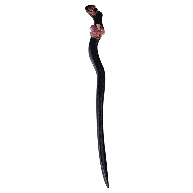 Tourmaline Chip Resin Plum Blossom Wooden Hair Stick