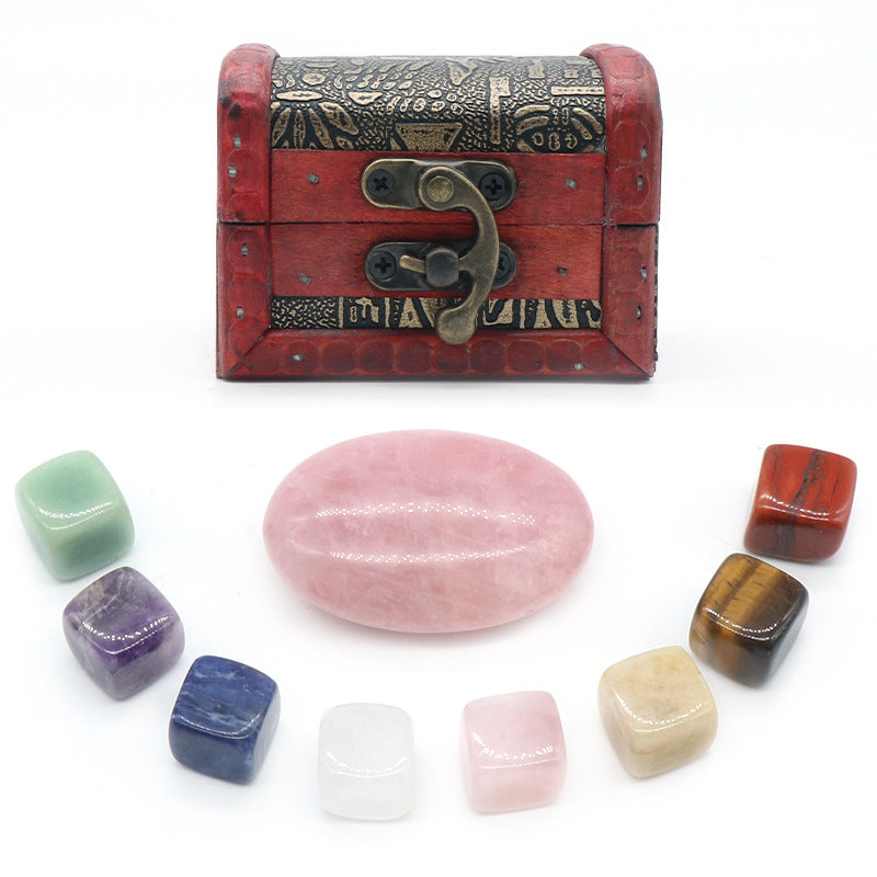 Crystal Cube&Tumble Stone Wooden Treasure Box Set