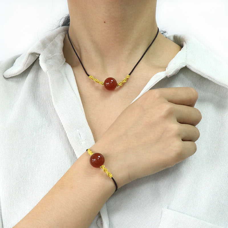 Red Agate Bead Bracelet&Necklace