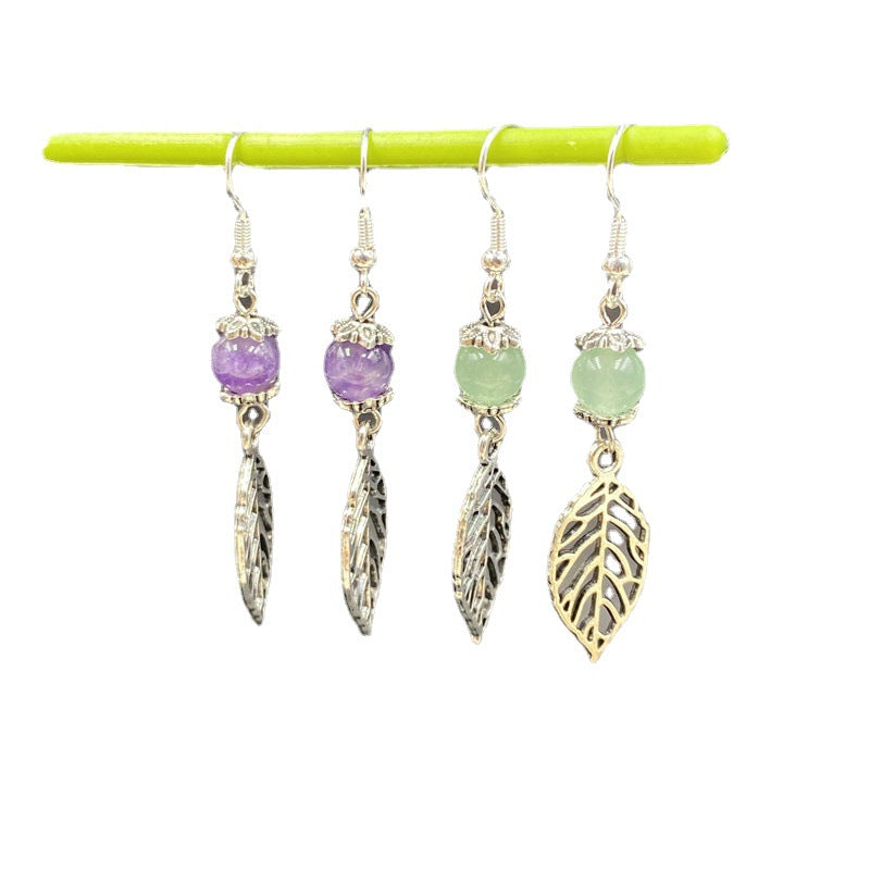 Crystal Bead Silver Leaf Earrings