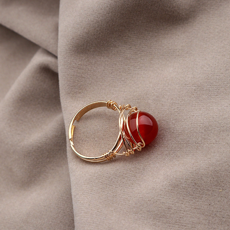 Gold Color Wire Wrap Crystal Ball Ring