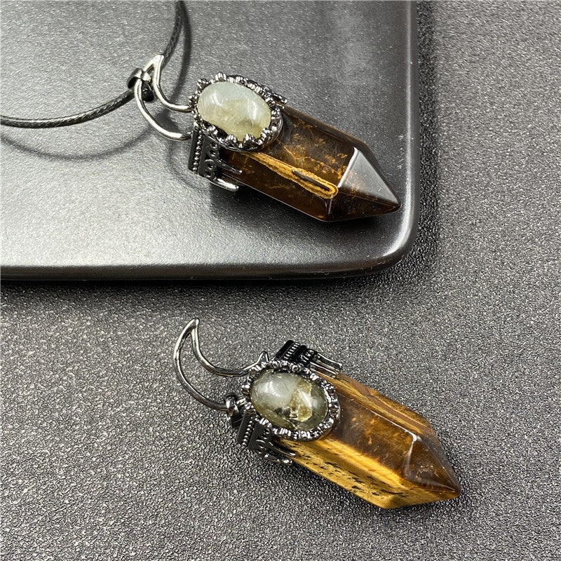 Silver moon Lab Tumbled Crystal Point Pendant