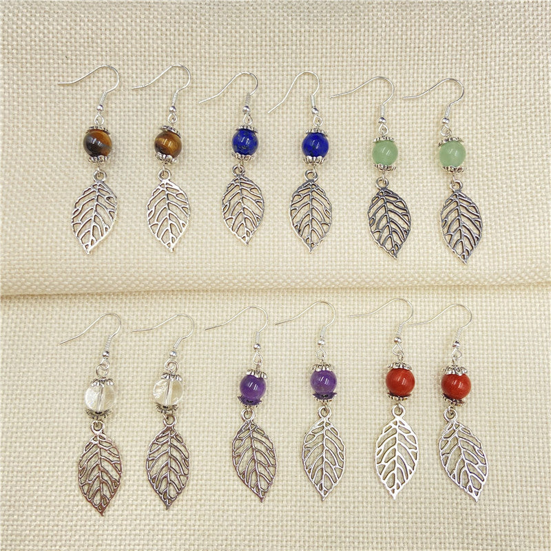 Crystal Bead Silver Leaf Earrings