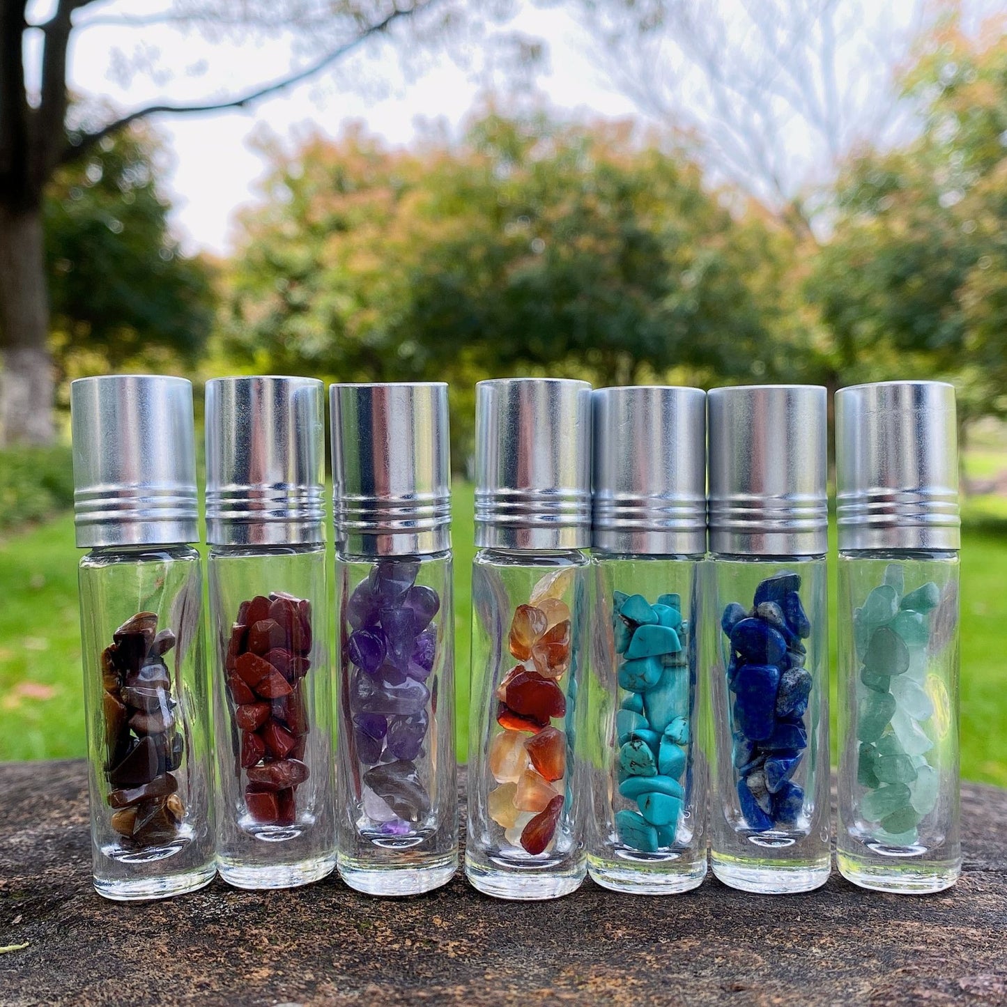 Chakra Crystal Essential Oil Roller Bottle Set