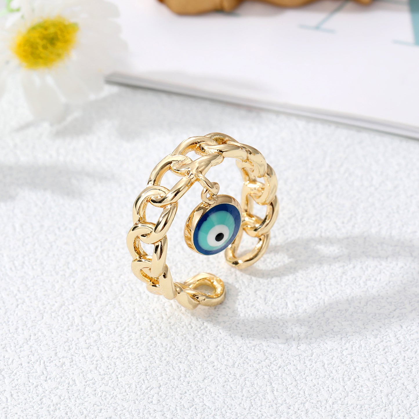 Gold Chain Evil Eye Ring