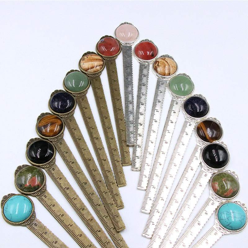 Crystal Stone Metal Bookmark Ruler