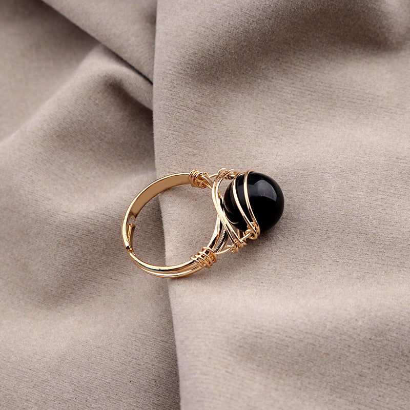 Gold Color Wire Wrap Crystal Ball Ring