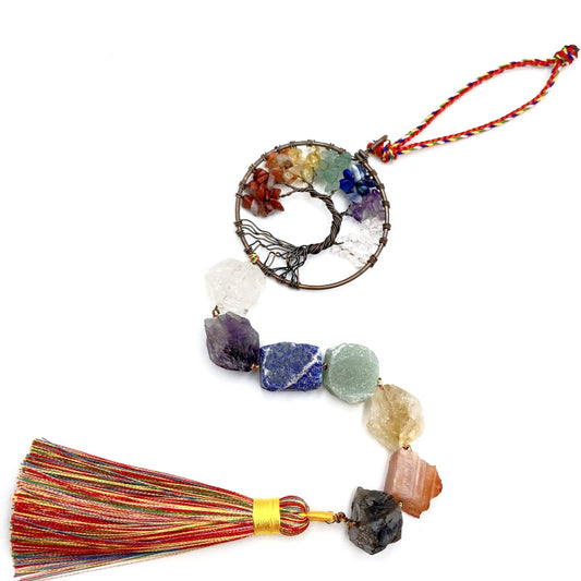 Chakra Life Tree Raw Crystal Hanging