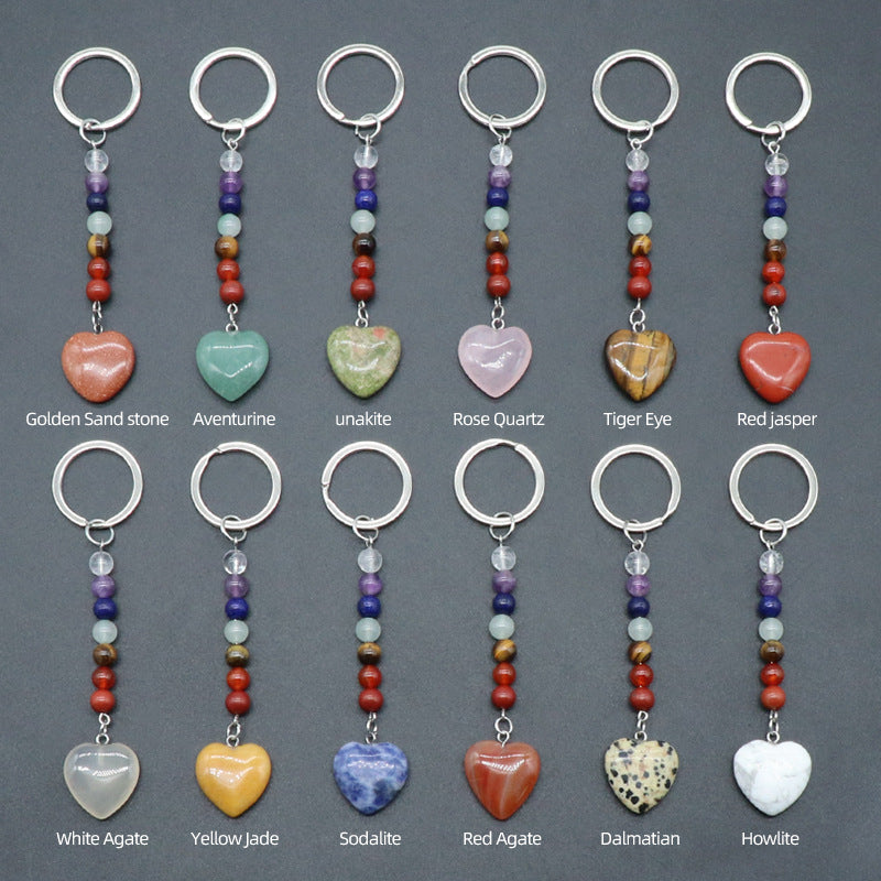 Crystal Heart Stone Chakra Key Chain