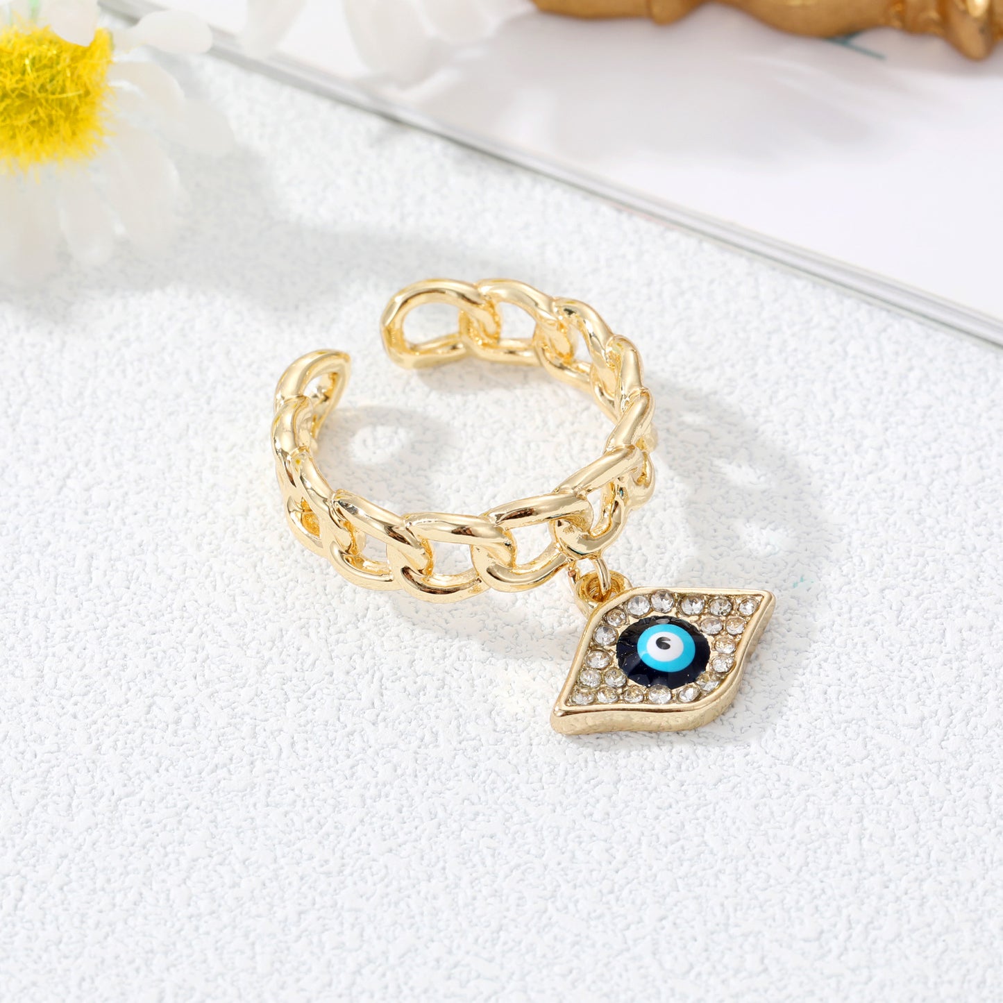 Gold Chain Evil Eye Ring