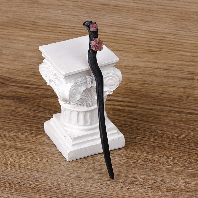 Tourmaline Chip Resin Plum Blossom Wooden Hair Stick