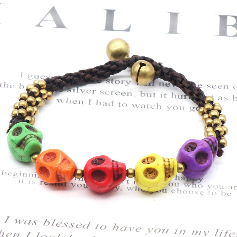 Day of the Dead Colorful Turquoise Skull Bracelet