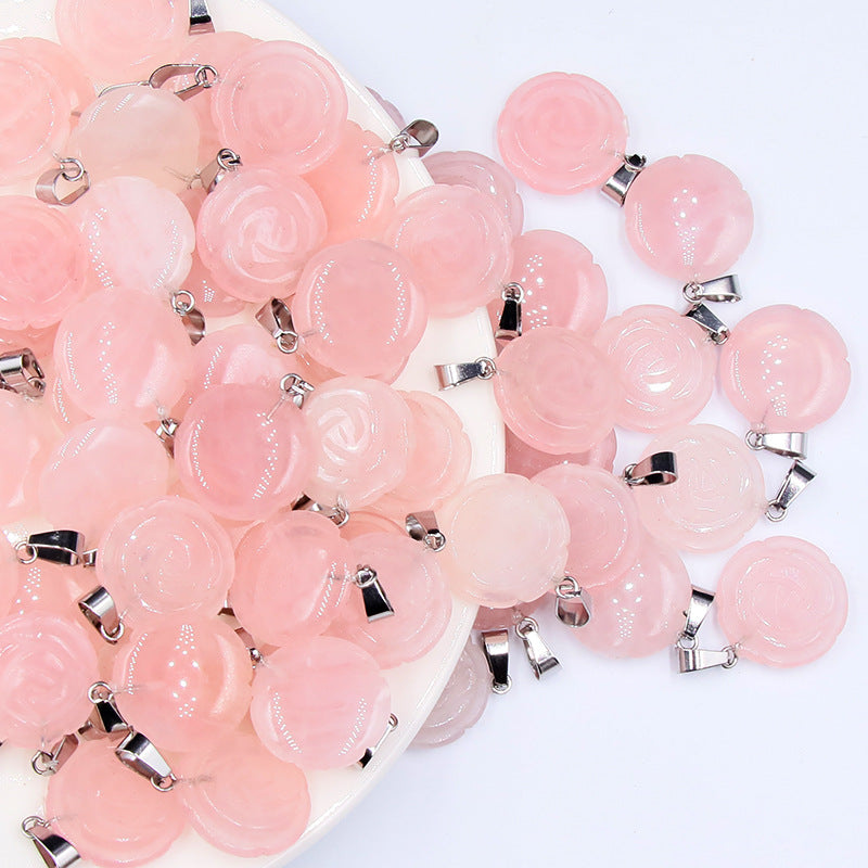 Rose Quartz Rose Necklace