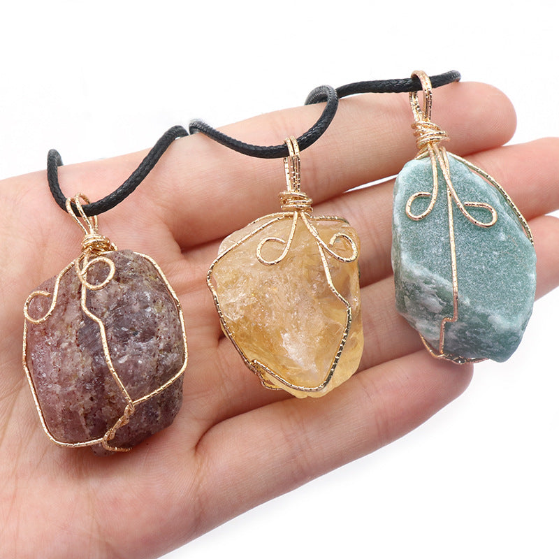 Raw Stone Wire Wrapped Necklace