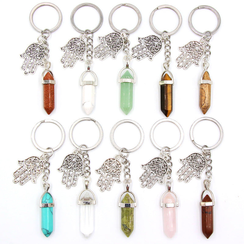 Crystal Point&Hamsa Keychain