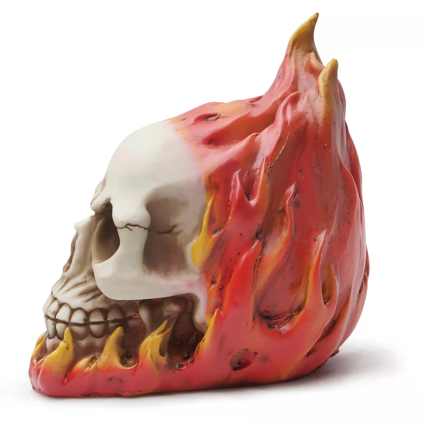 Flaming Fire Hot Rod Skull Statue