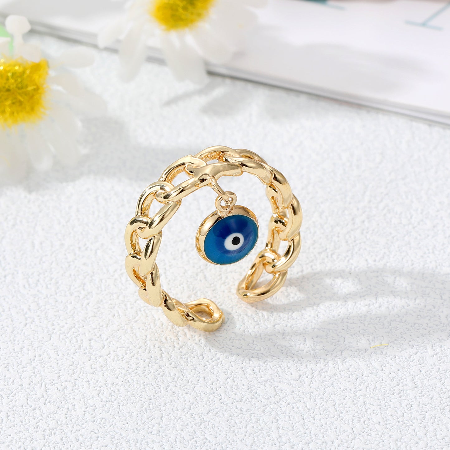 Gold Chain Evil Eye Ring