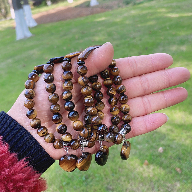 8mm Tiger Eye Bead&Heart Bracelet