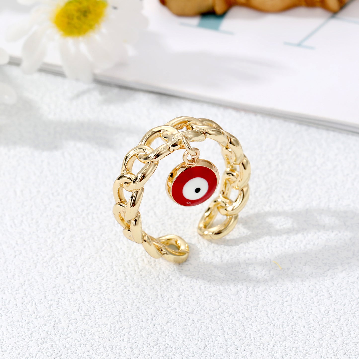 Gold Chain Evil Eye Ring