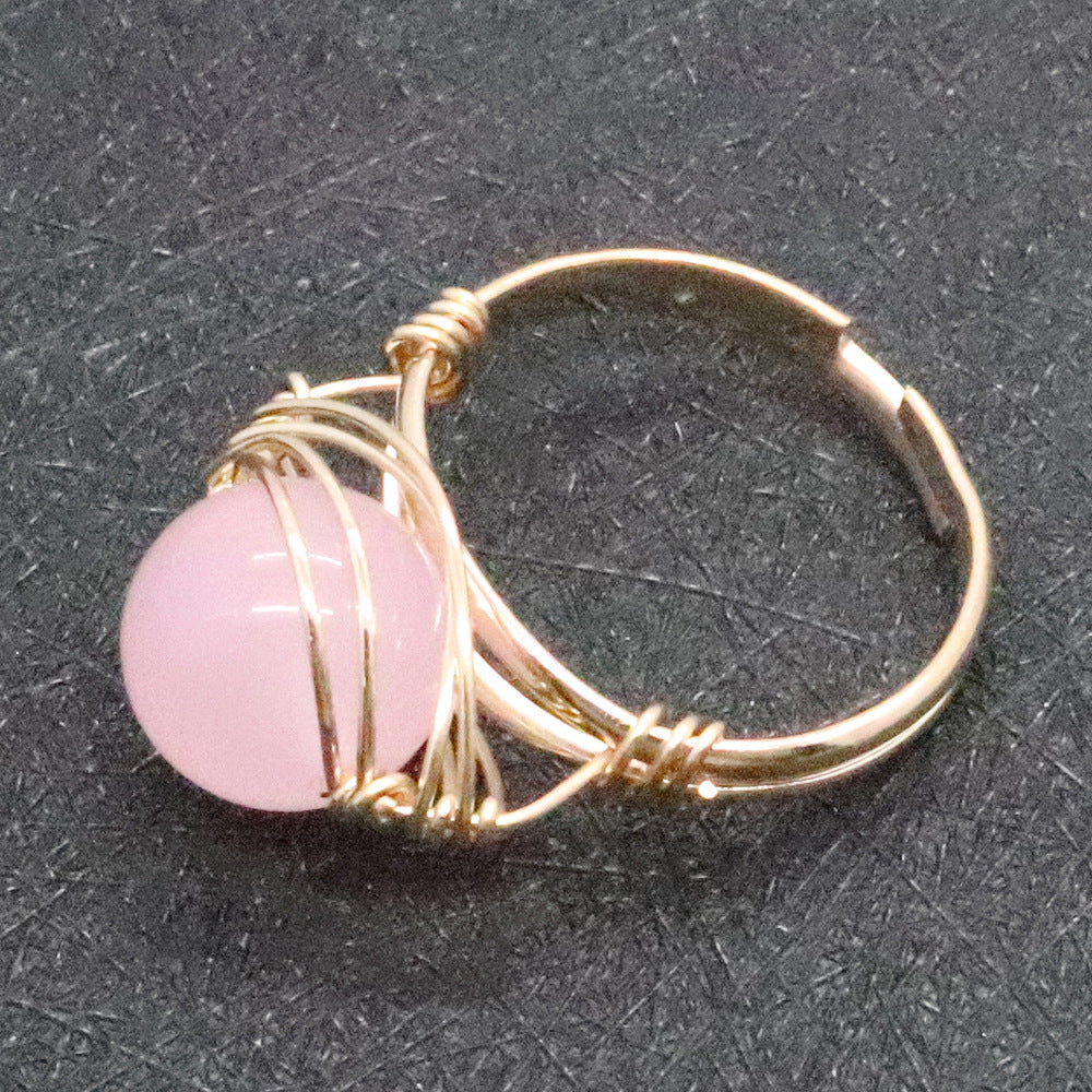 Gold Color Wire Wrap Crystal Ball Ring