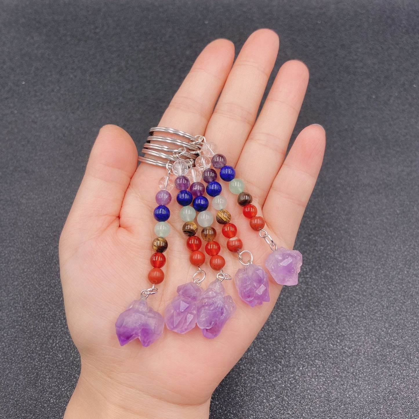 Chakra Bead Amethyst Teeth Keychain