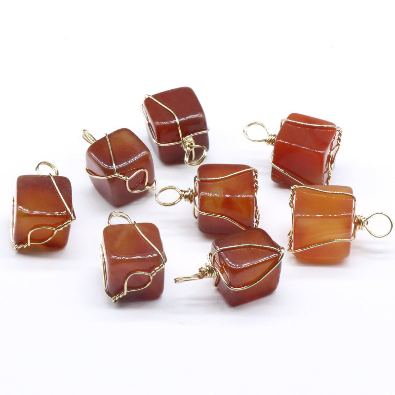 Red Agate Cube Wire Wrapped Pendant