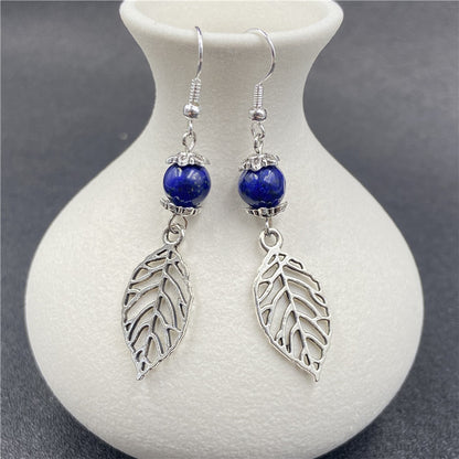 Crystal Bead Silver Leaf Earrings