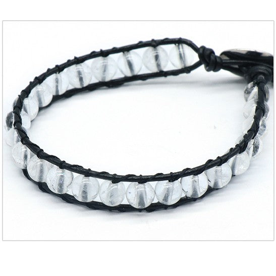 Leather Cord&Round Bead Bracelet