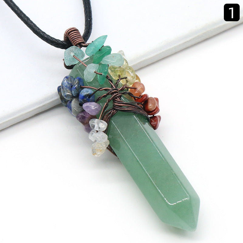 Crystal Point Chakra Chip Life Tree Necklace