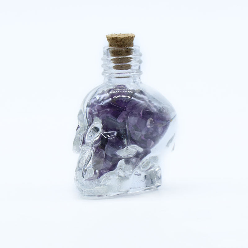 Skull Shaped Crystal Chip Wishing Bottle