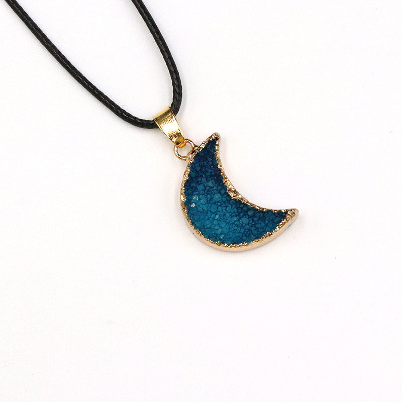 Colorful Agate Cluster Moon Pendant