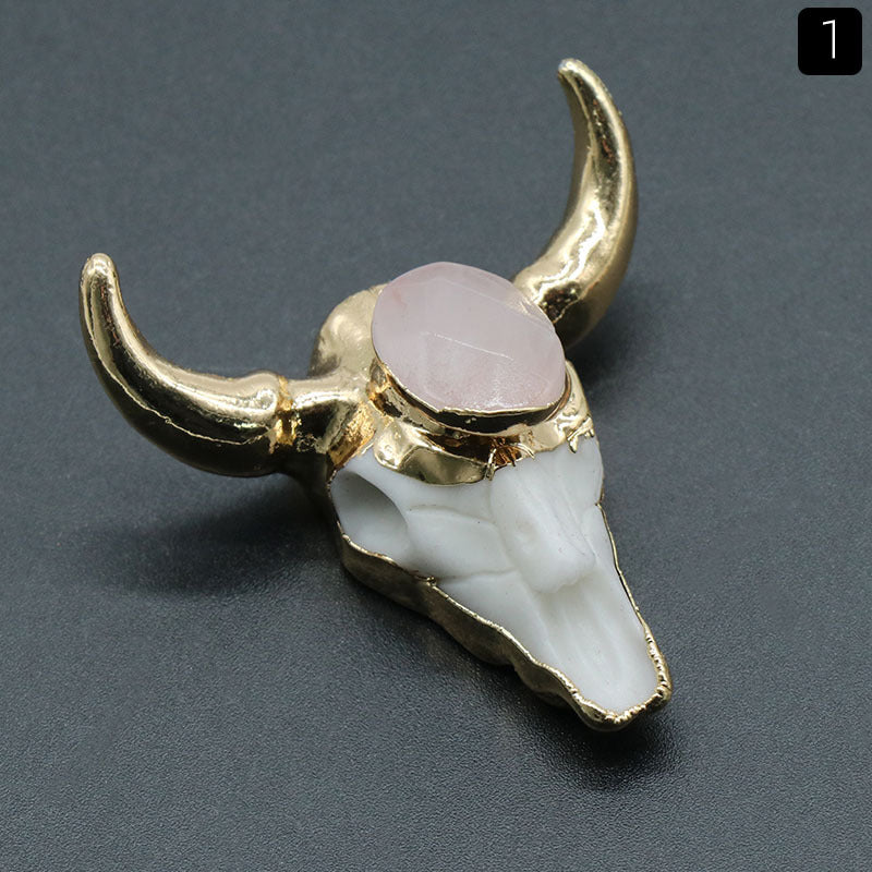 Bull Head Crystal Raw Pendant