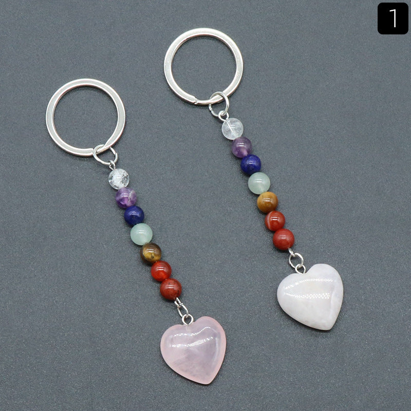 Crystal Heart Stone Chakra Key Chain