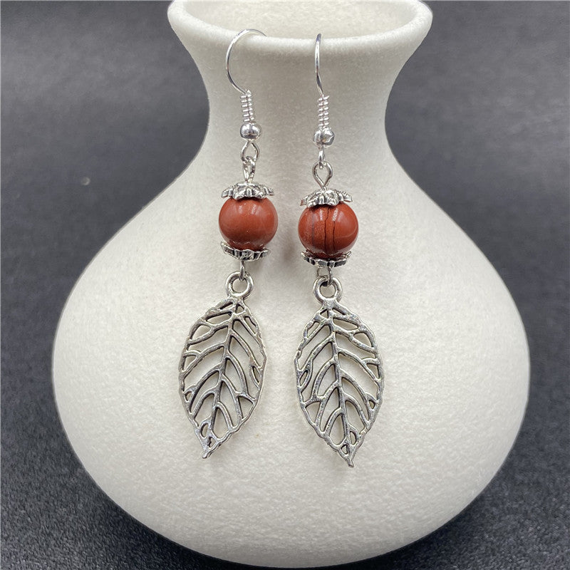 Crystal Bead Silver Leaf Earrings