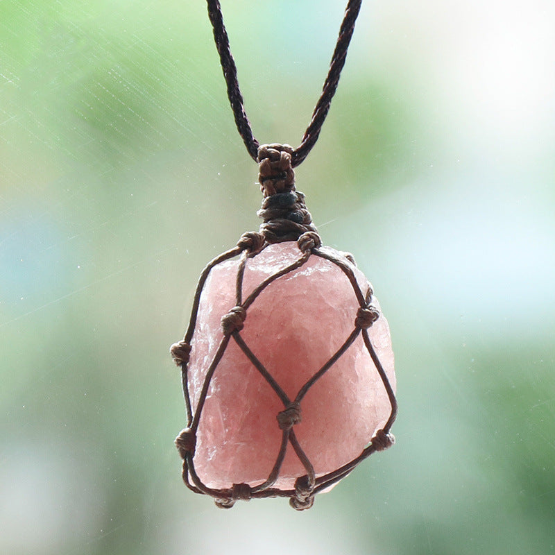 Crystal Raw Nut Bag Necklace