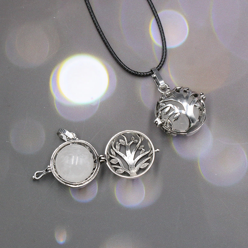 Sliver Life Tree Crystal Ball Pendant