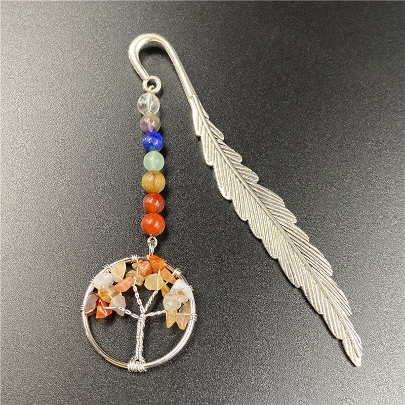 Life Tree Chakra Silver Feather Bookmark