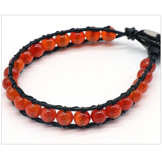 Leather Cord&Round Bead Bracelet