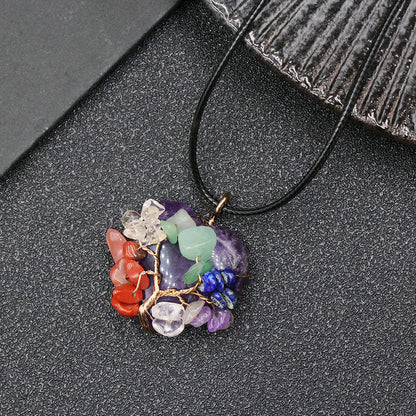 Crystal Heart Chakra Chip Life Tree Pendant