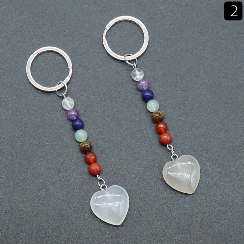 Crystal Heart Stone Chakra Key Chain