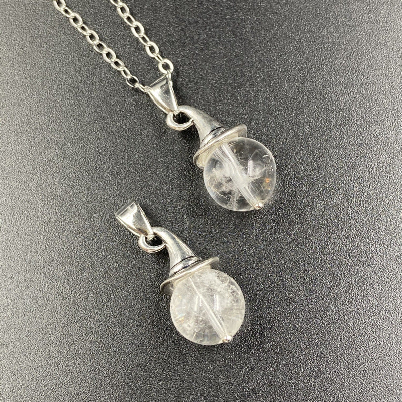 Silver Witch Hat Crystal Ball Pendant