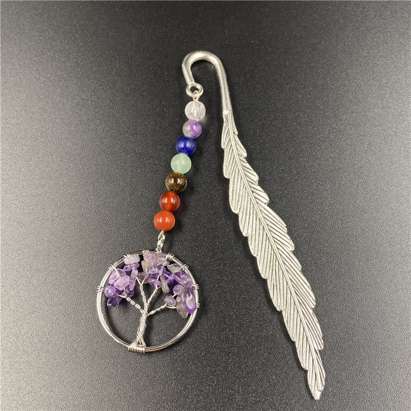 Life Tree Chakra Silver Feather Bookmark