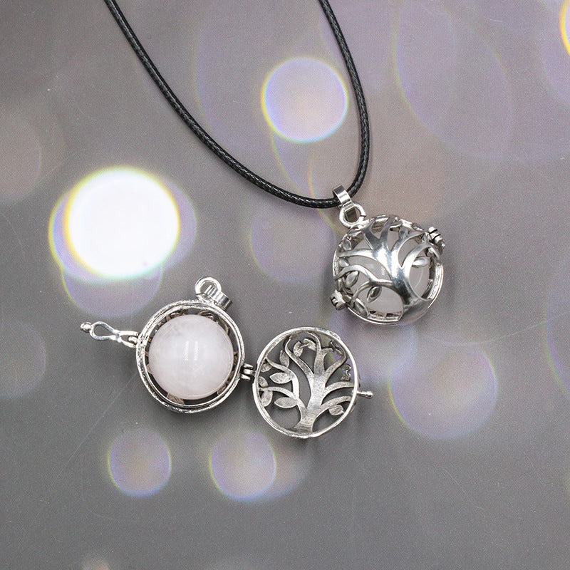 Sliver Life Tree Crystal Ball Pendant